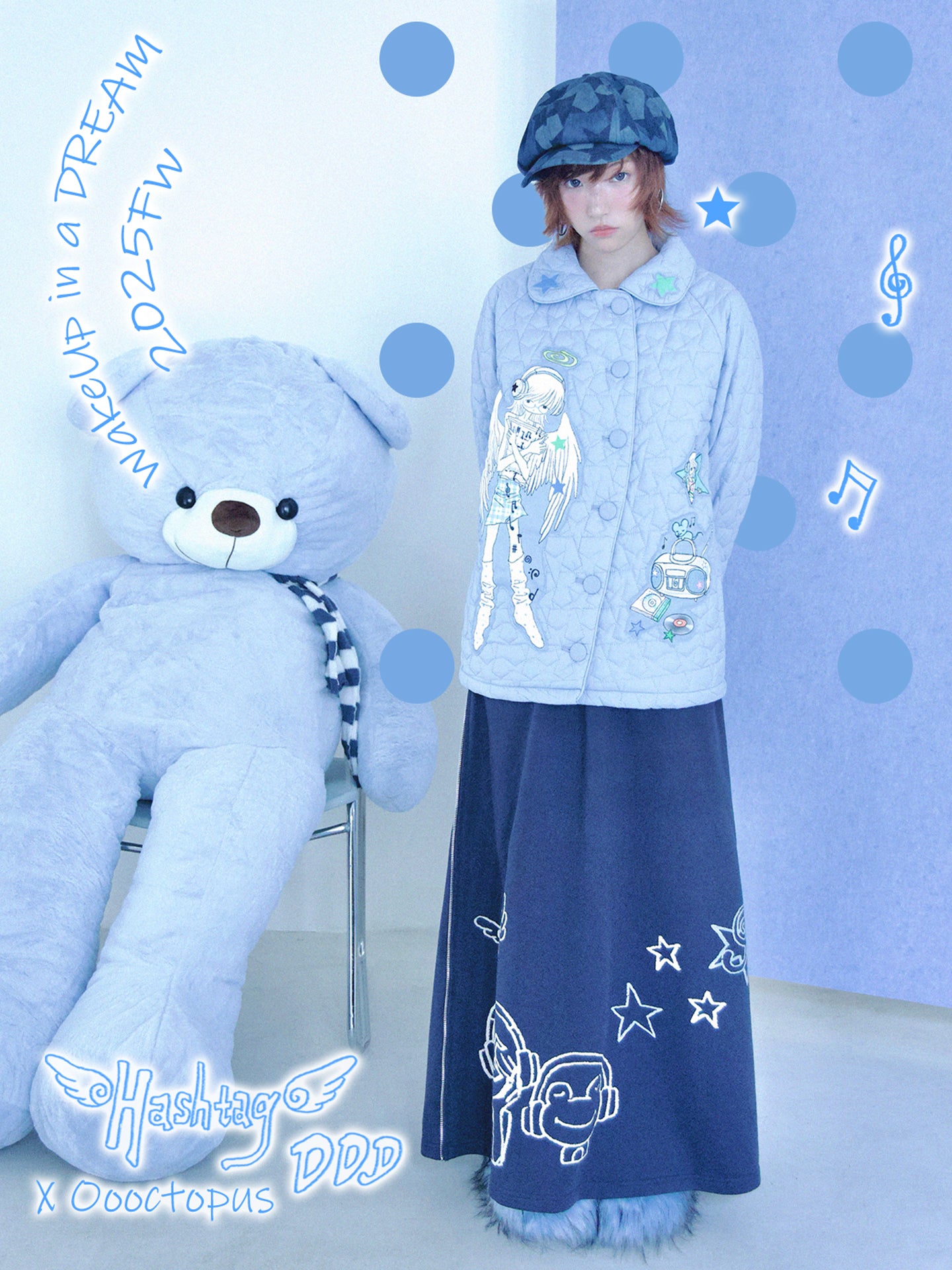 oooctopus co-branded Side-Zip Sweatshirt Long Skirt-navy