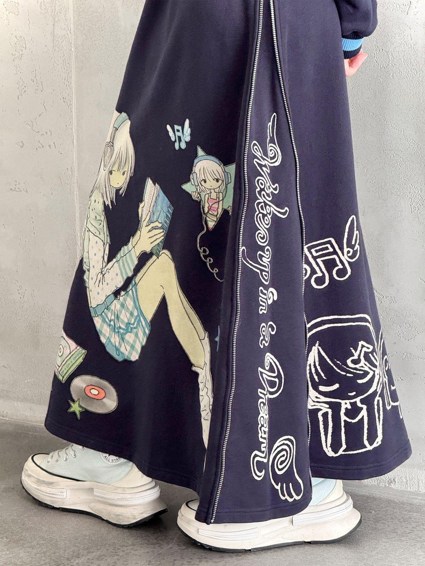 oooctopus co-branded Side-Zip Sweatshirt Long Skirt-navy