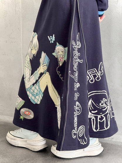 oooctopus co-branded Side-Zip Sweatshirt Long Skirt-navy