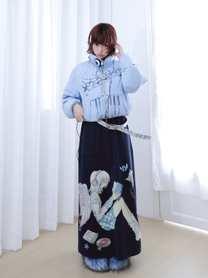 oooctopus co-branded Side-Zip Sweatshirt Long Skirt-navy