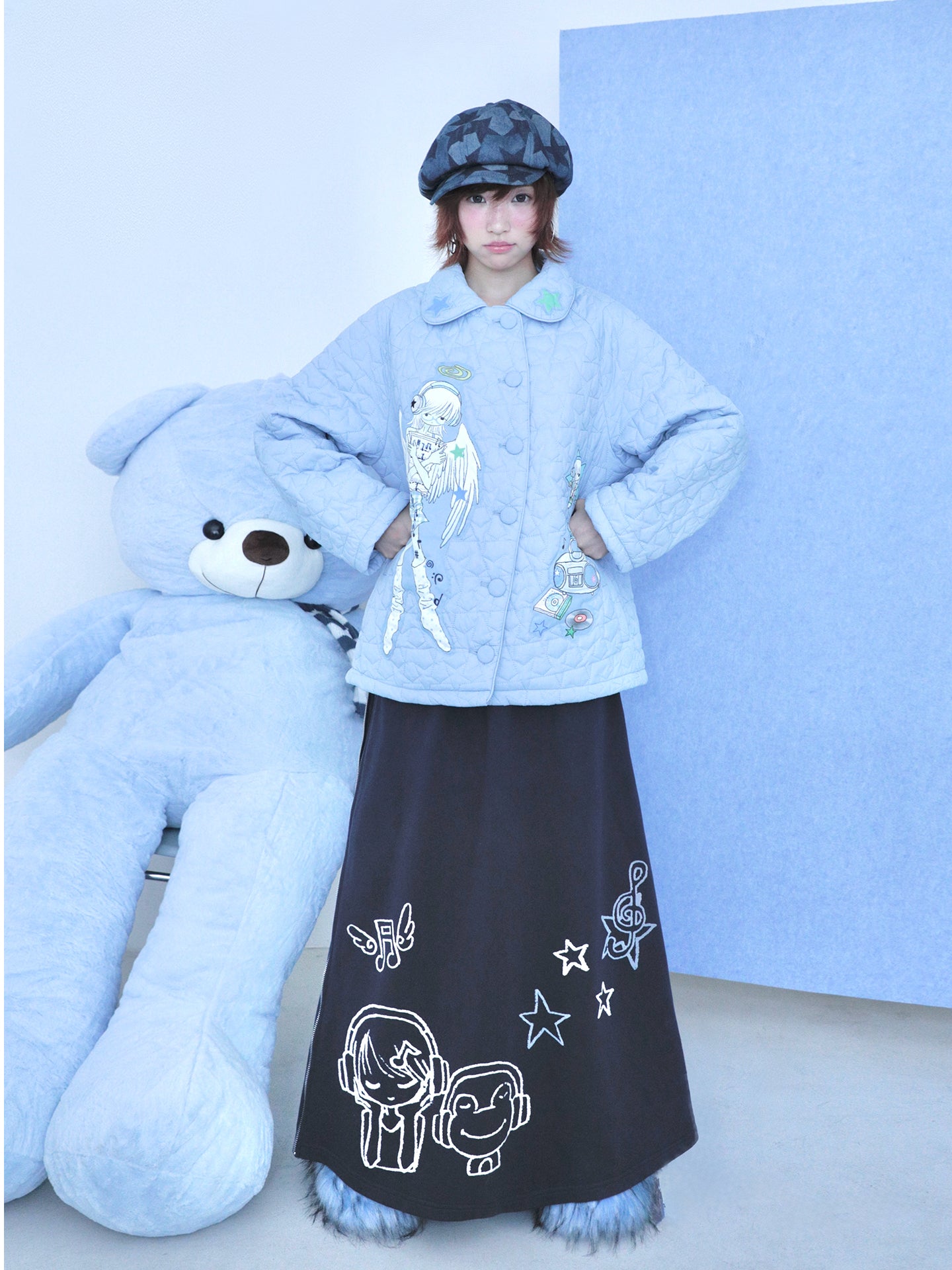 oooctopus co-branded Side-Zip Sweatshirt Long Skirt-navy