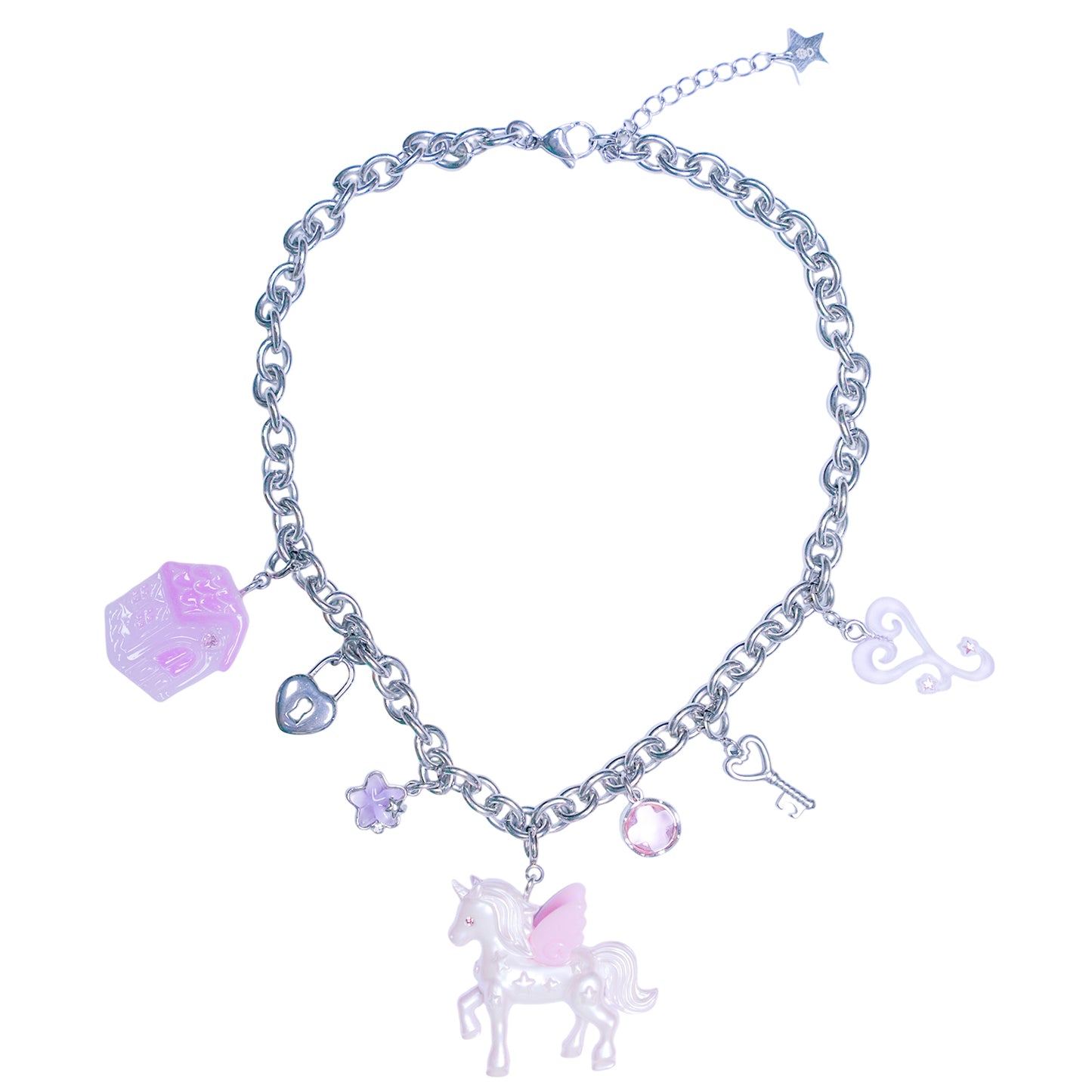 Unicorn Little House Heart Necklace & Earrings