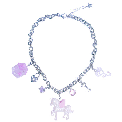 Unicorn Little House Heart Necklace & Earrings