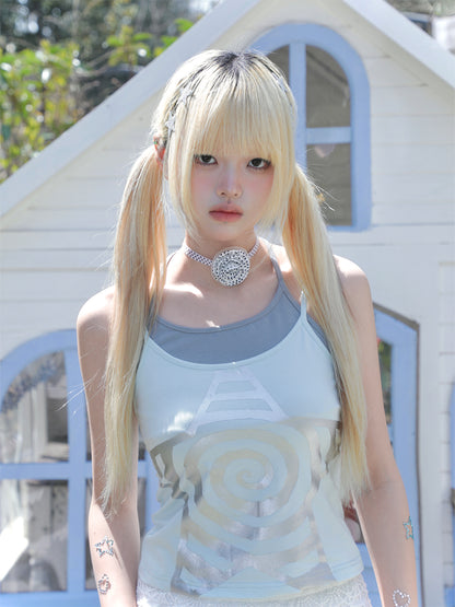 hot silver spiral star fake two piece neck hanging top