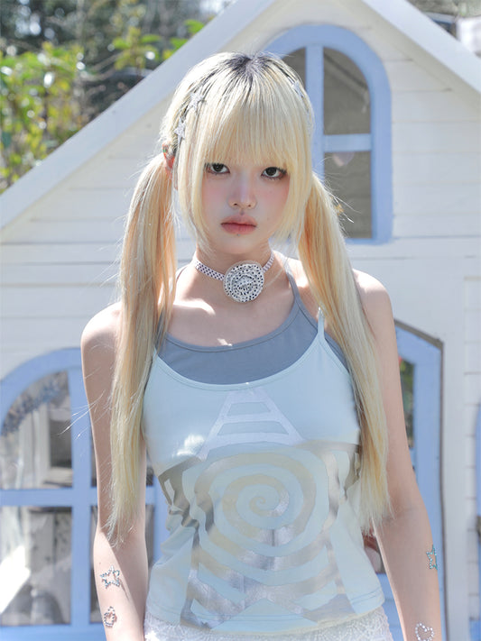 hot silver spiral star fake two piece neck hanging top
