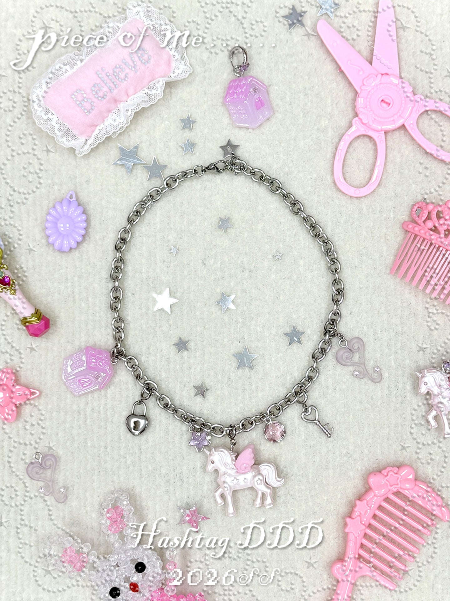 Unicorn Little House Heart Necklace & Earrings