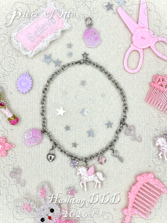 Unicorn Little House Heart Necklace & Earrings