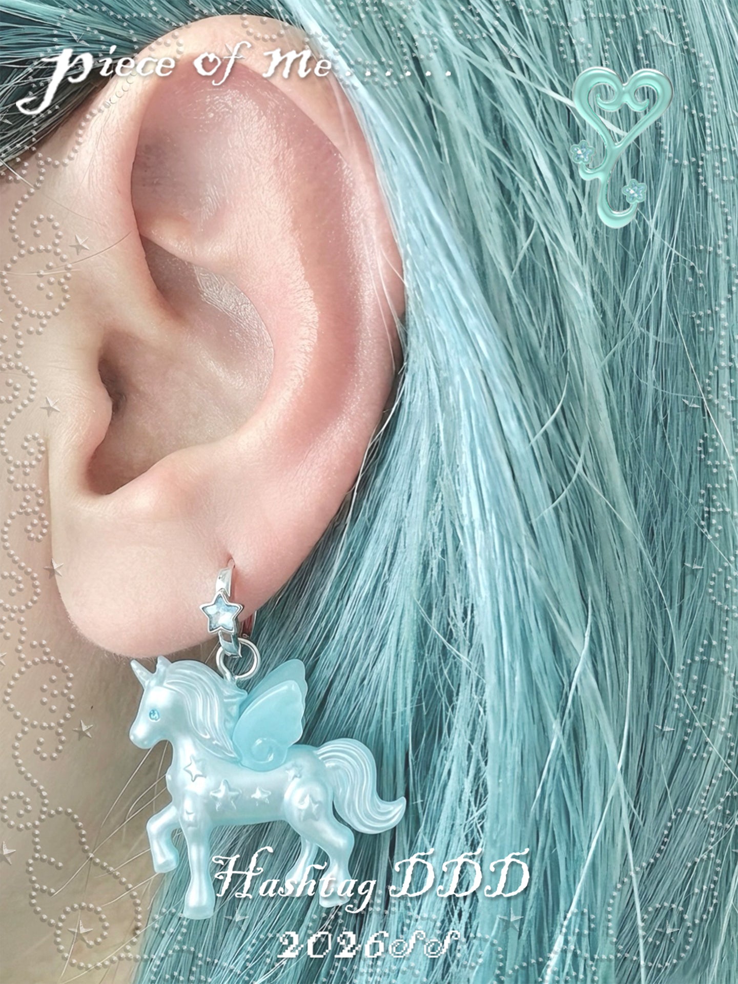 Unicorn Little House Heart Necklace & Earrings