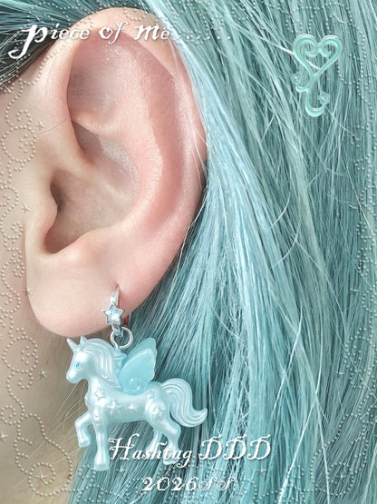 Unicorn Little House Heart Necklace & Earrings