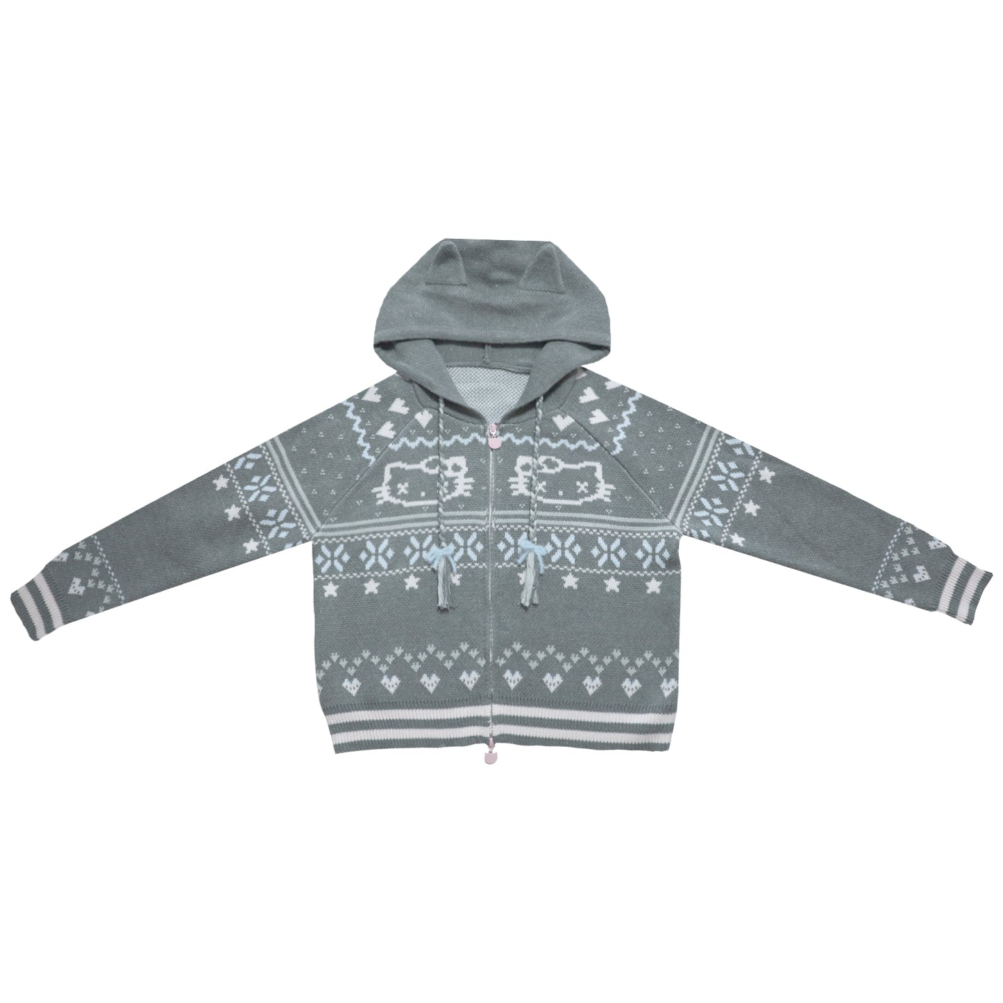 Fair Isle Knit Hooded Coat with Cat Ears