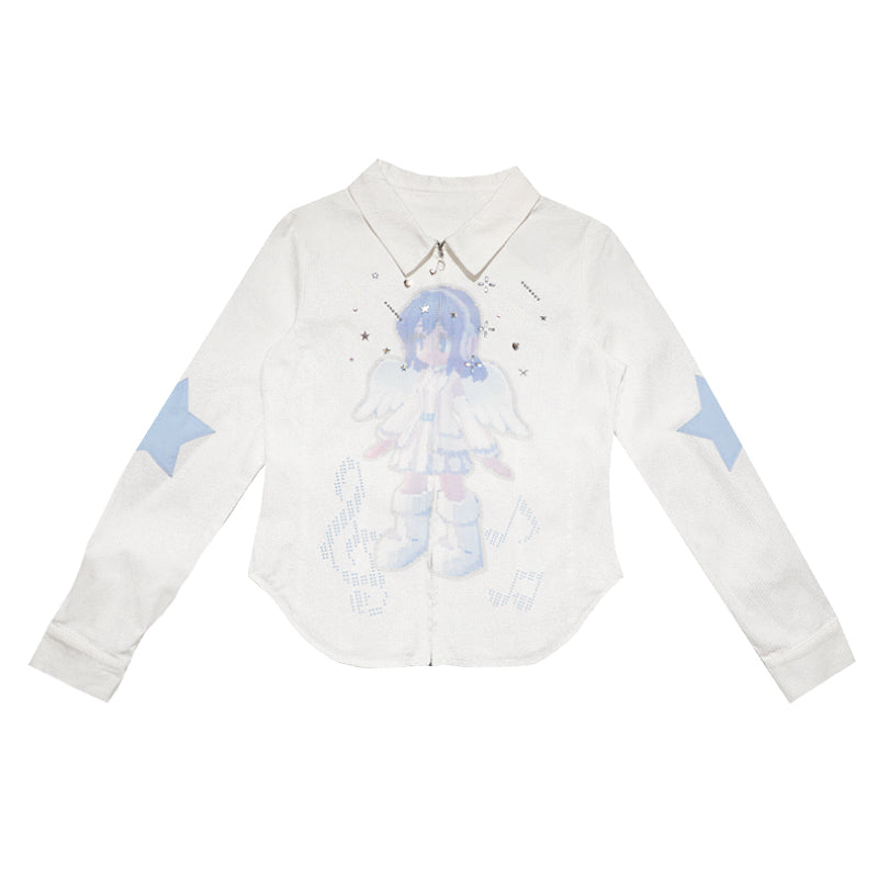 Angel rhinestone vertical striped long sleeved shirt