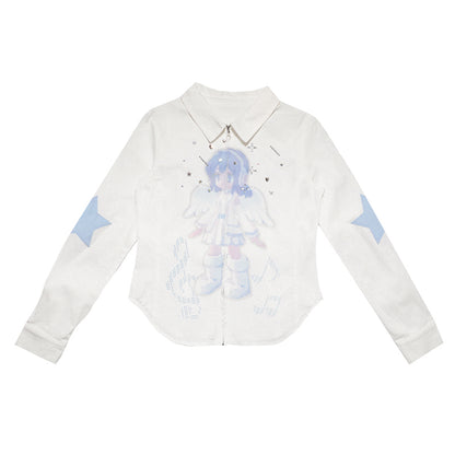 Angel rhinestone vertical striped long sleeved shirt