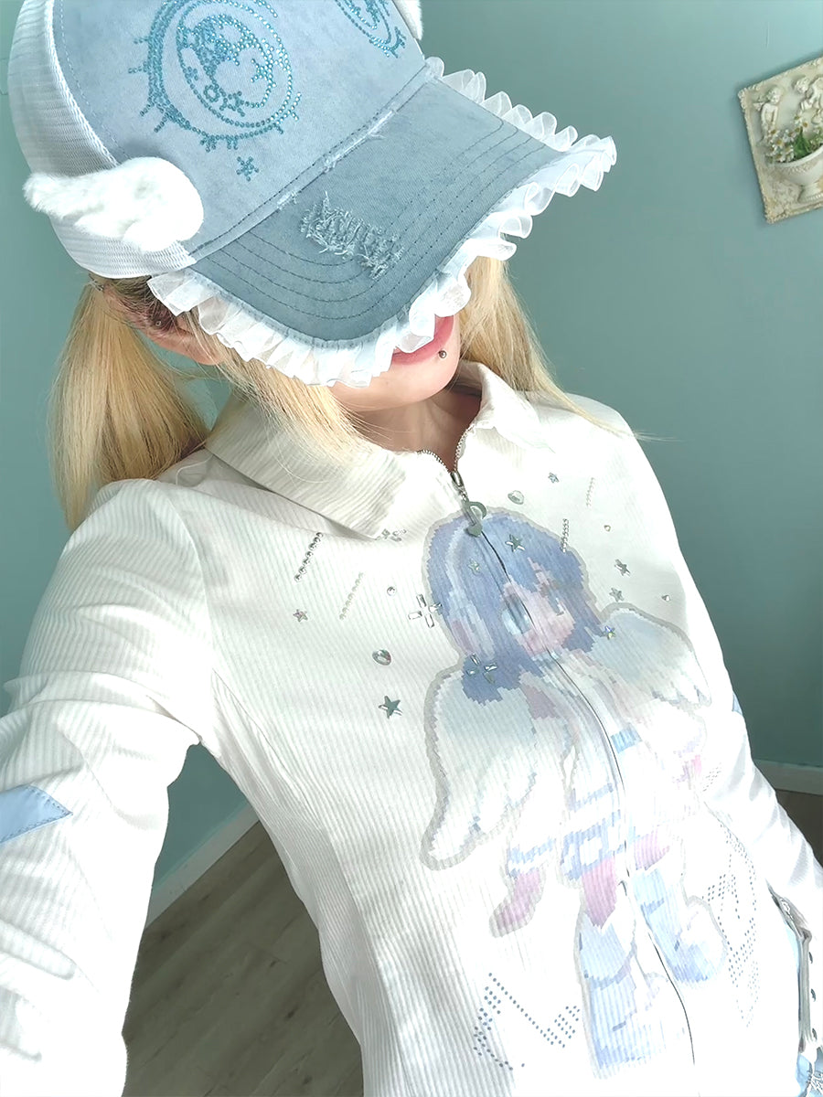 Angel rhinestone vertical striped long sleeved shirt
