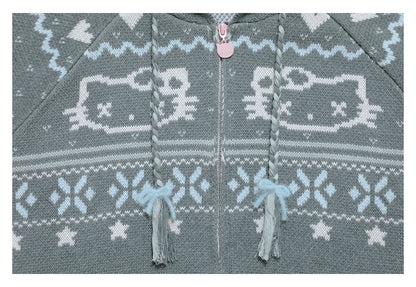 Fair Isle Knit Hooded Coat with Cat Ears