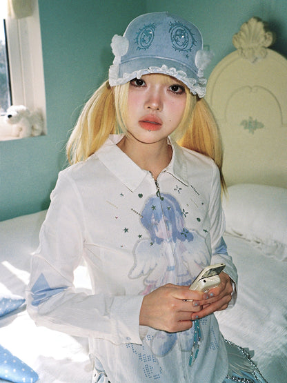 Angel rhinestone vertical striped long sleeved shirt