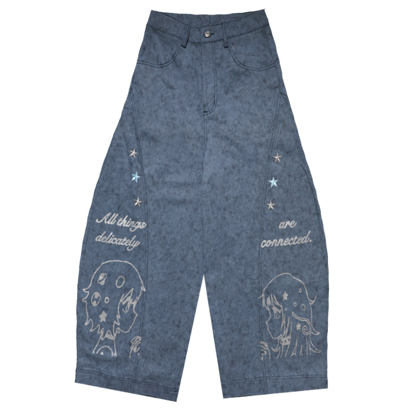 oliwabiu co-branded  Silver glitter printed curved knife pants