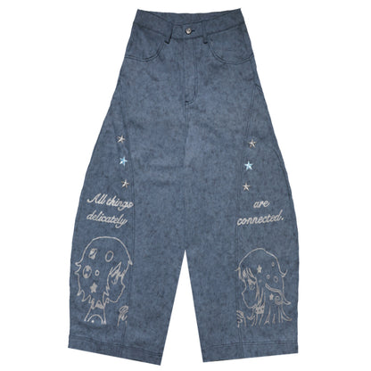 oliwabiu co-branded  Silver glitter printed curved knife pants