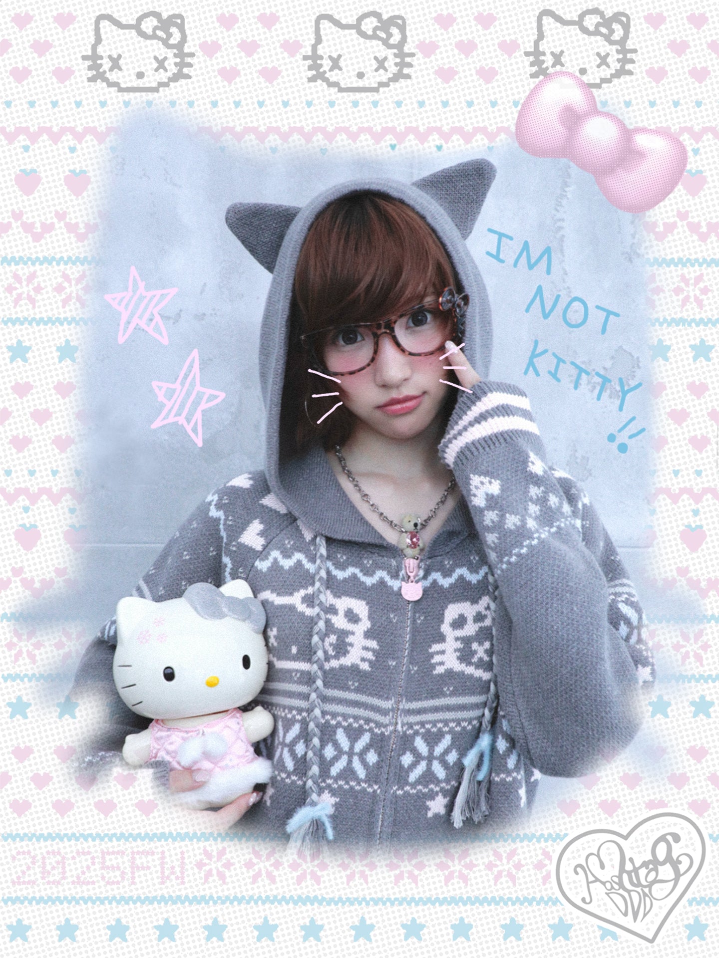 Fair Isle Knit Hooded Coat with Cat Ears