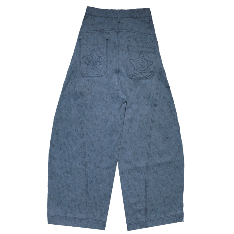 oliwabiu co-branded  Silver glitter printed curved knife pants