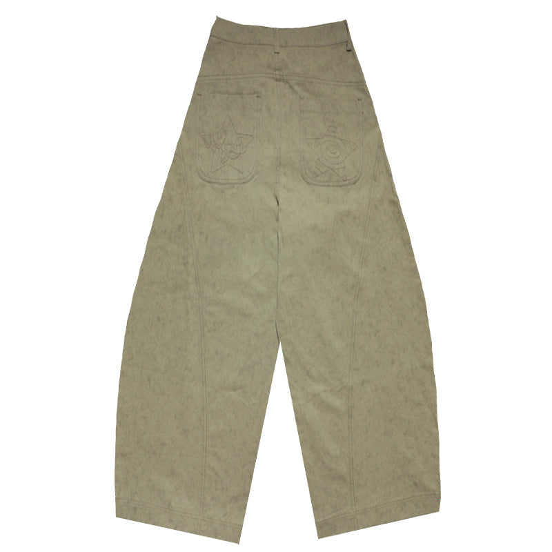 oliwabiu co-branded  Silver glitter printed curved knife pants
