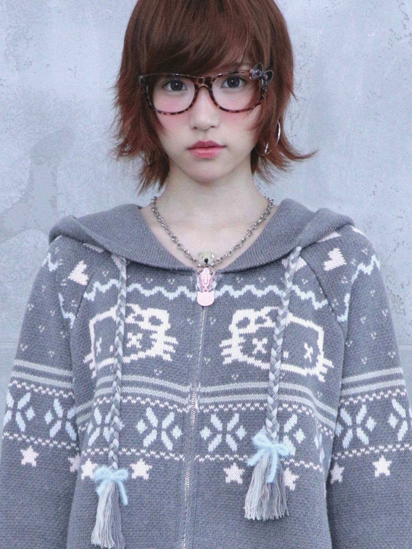 Fair Isle Knit Hooded Coat with Cat Ears