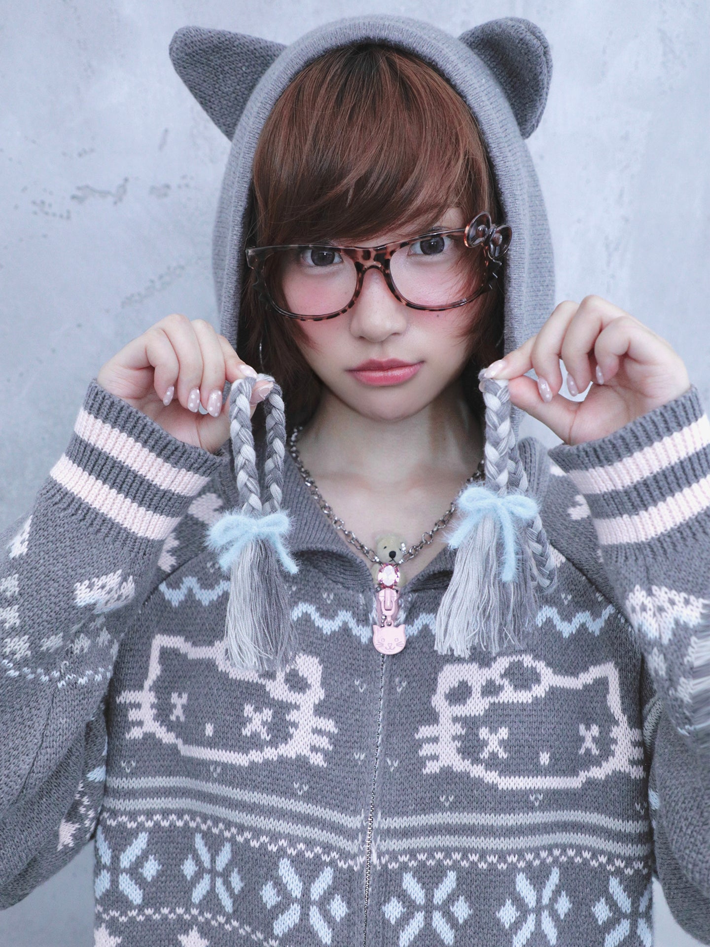 Fair Isle Knit Hooded Coat with Cat Ears