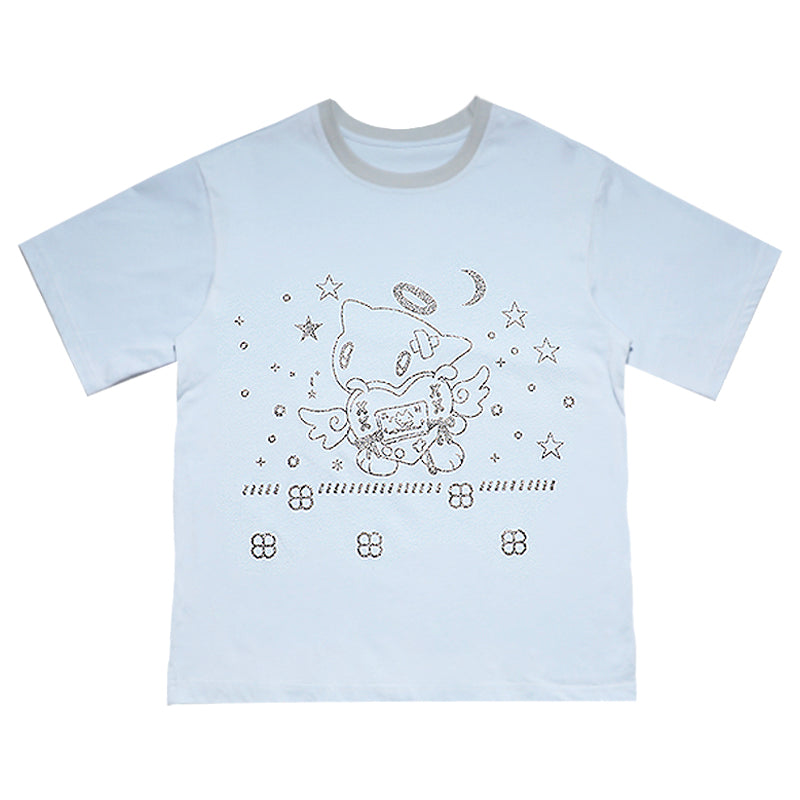 sunonebird co-branded Angel Cat Short Sleeve  Glitter  T-Shirt