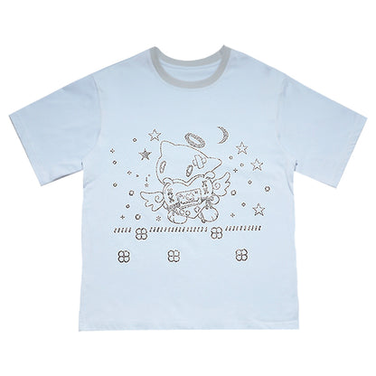 sunonebird co-branded Angel Cat Short Sleeve  Glitter  T-Shirt