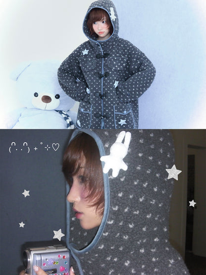 Faux Shearling Hooded Coat with Angel Wings