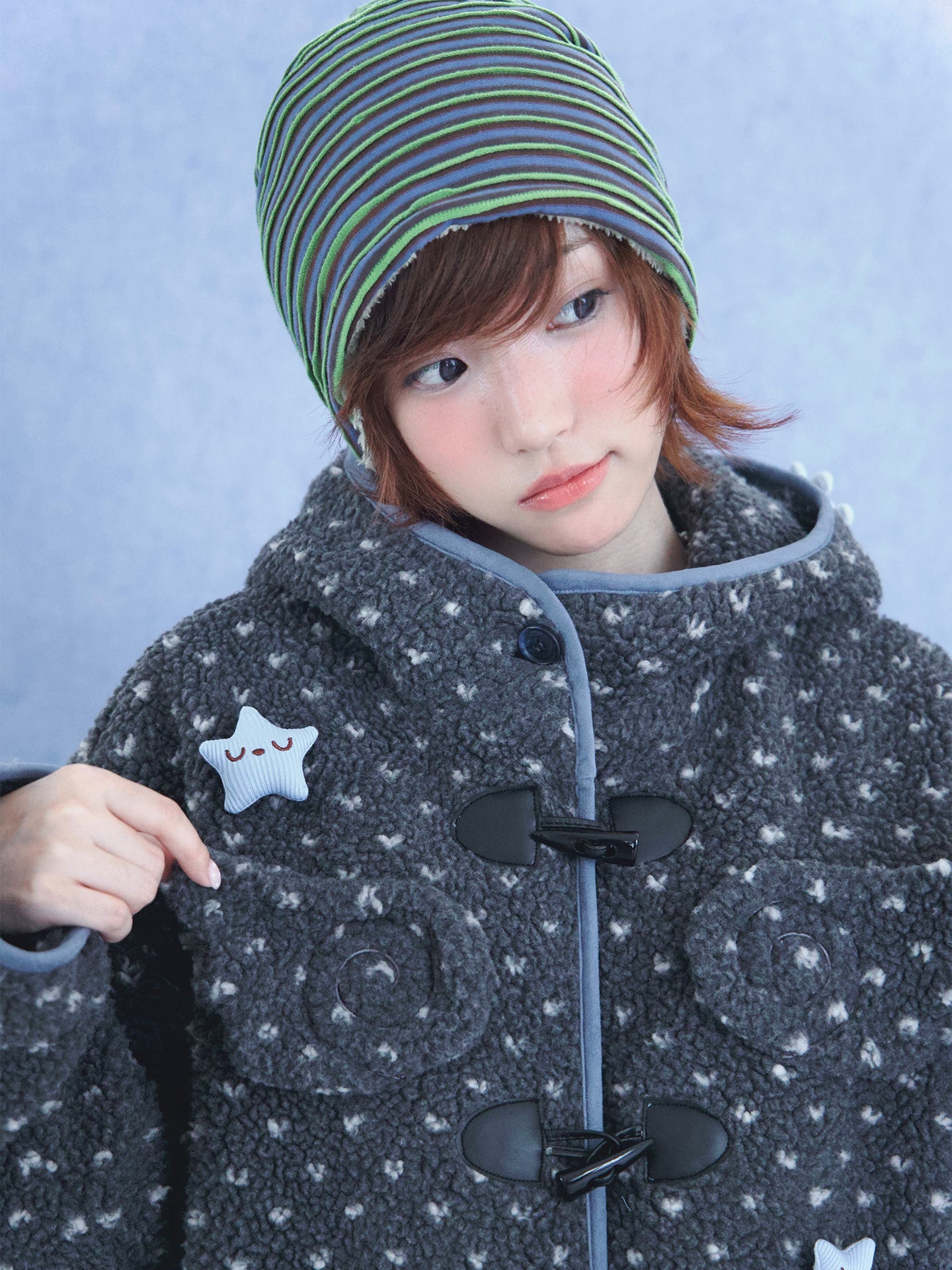 Faux Shearling Hooded Coat with Angel Wings