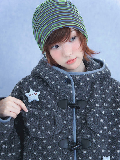 Faux Shearling Hooded Coat with Angel Wings