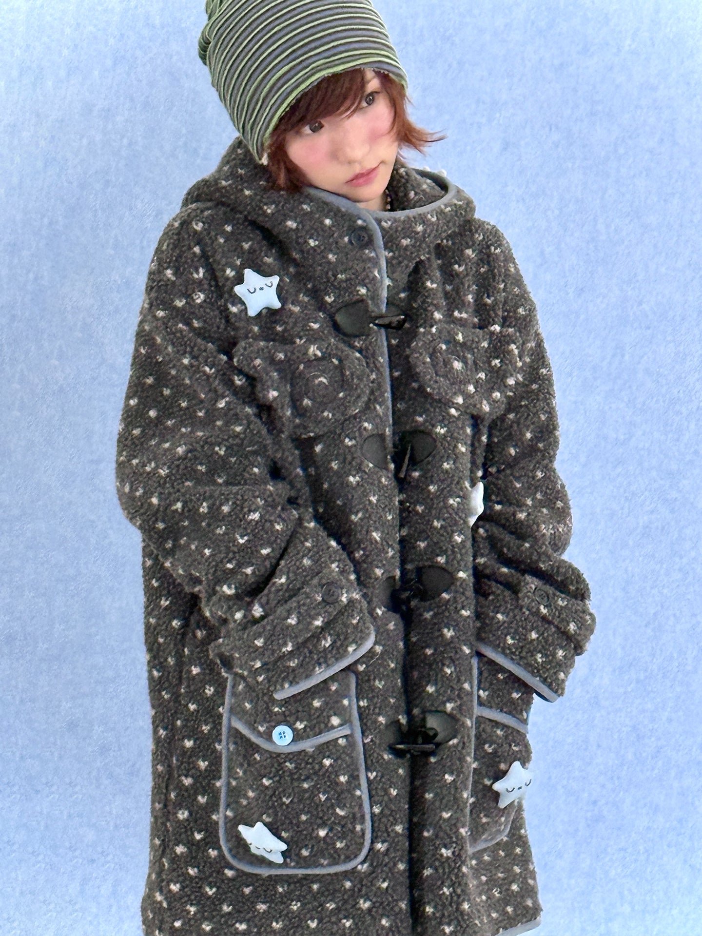 Faux Shearling Hooded Coat with Angel Wings