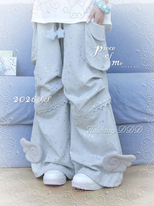 Wing Silver Foil Print 2-in-1 Parachute Cargo Pants