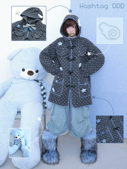 Faux Shearling Hooded Coat with Angel Wings