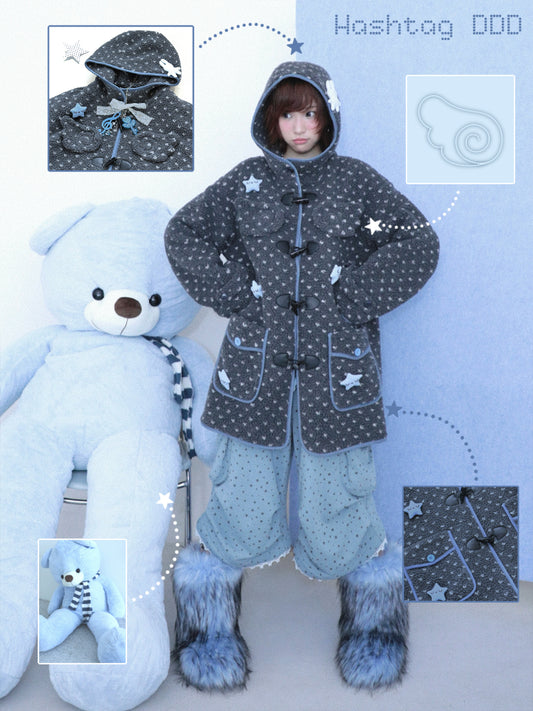 Faux Shearling Hooded Coat with Angel Wings