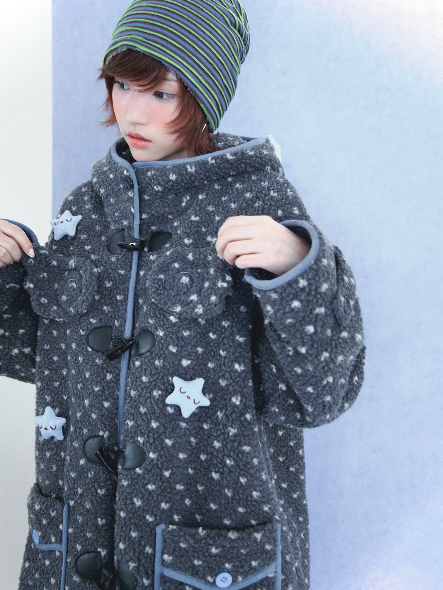 Faux Shearling Hooded Coat with Angel Wings