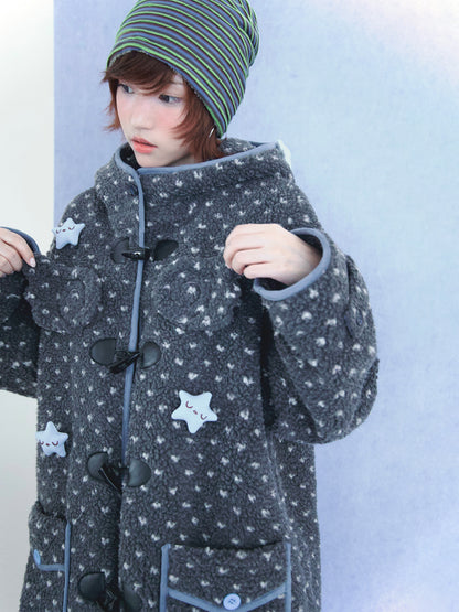 Faux Shearling Hooded Coat with Angel Wings