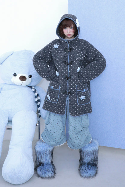 Faux Shearling Hooded Coat with Angel Wings