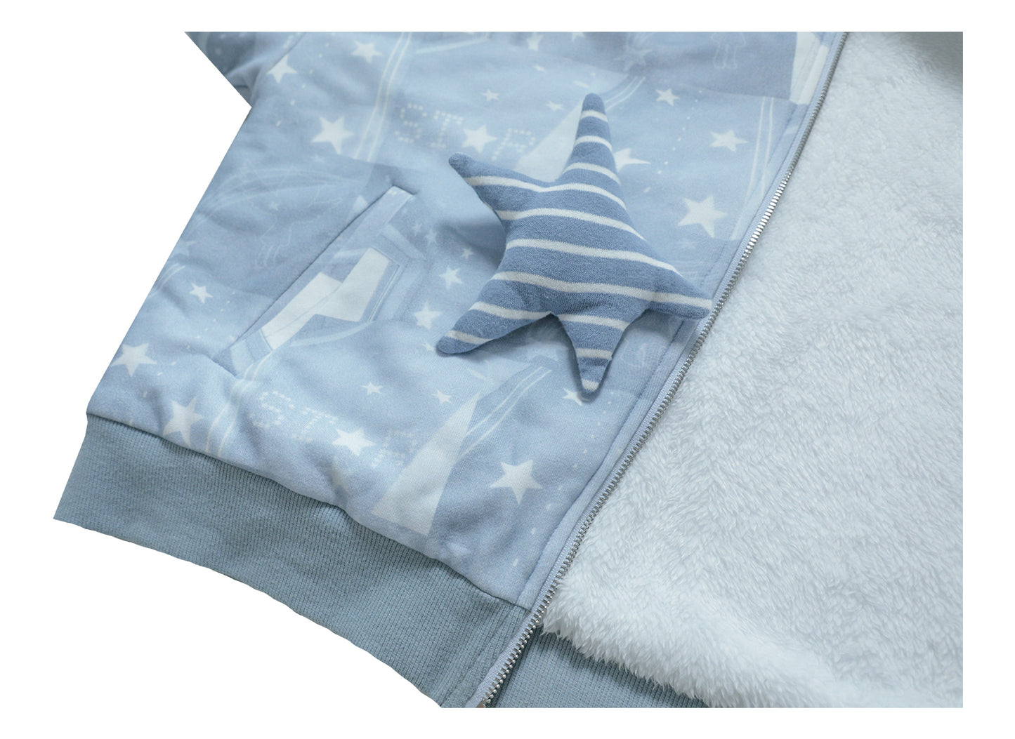 Star-Print Hooded Jacket with Diagonal Zipper