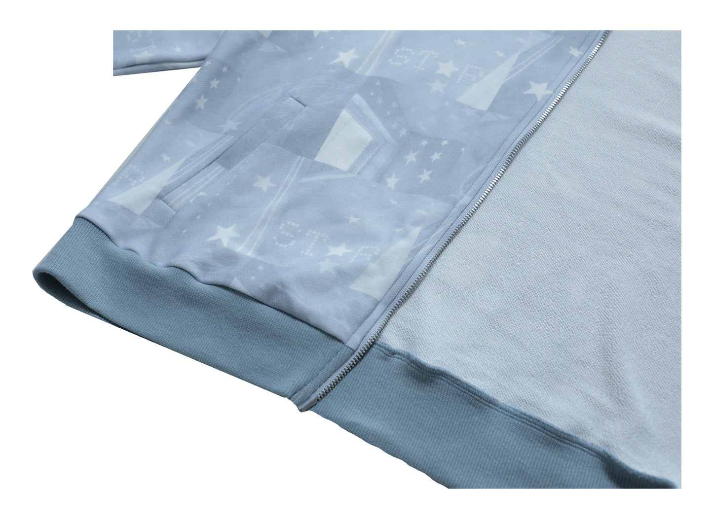 Star-Print Hooded Jacket with Diagonal Zipper