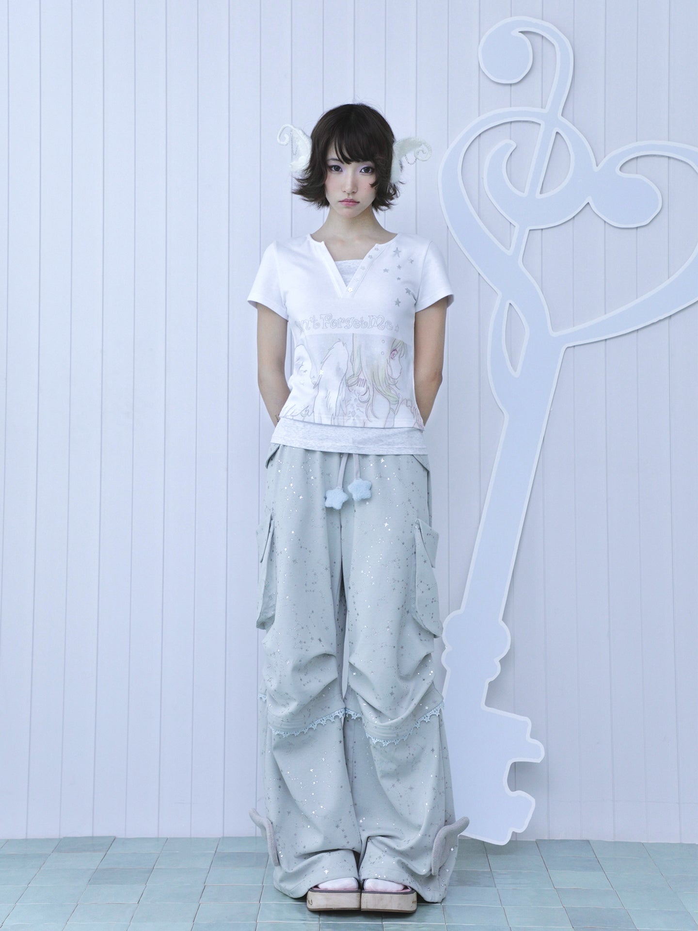 oliwabiu co-branded Angel Silver Foil Mock Layer Short Sleeve T-Shirt