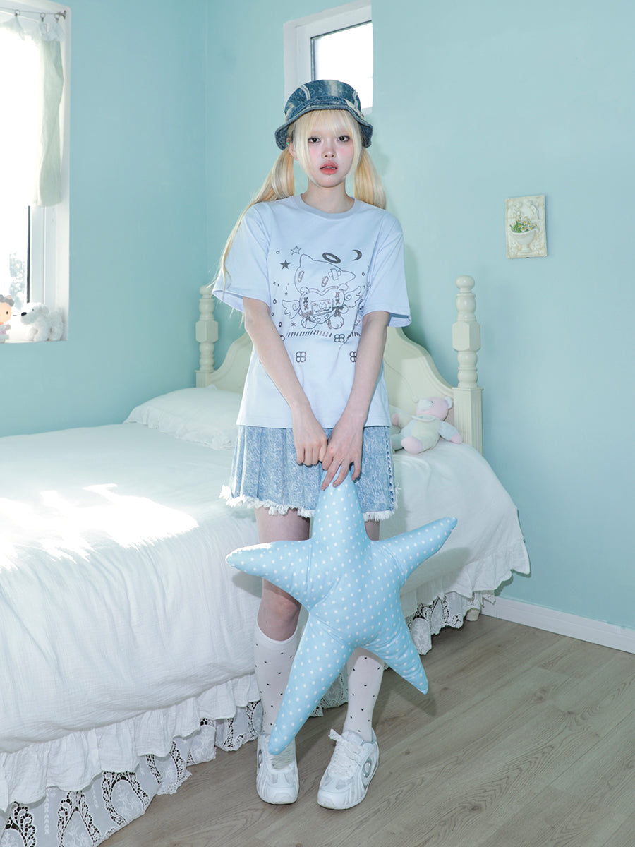 sunonebird co-branded Angel Cat Short Sleeve  Glitter  T-Shirt
