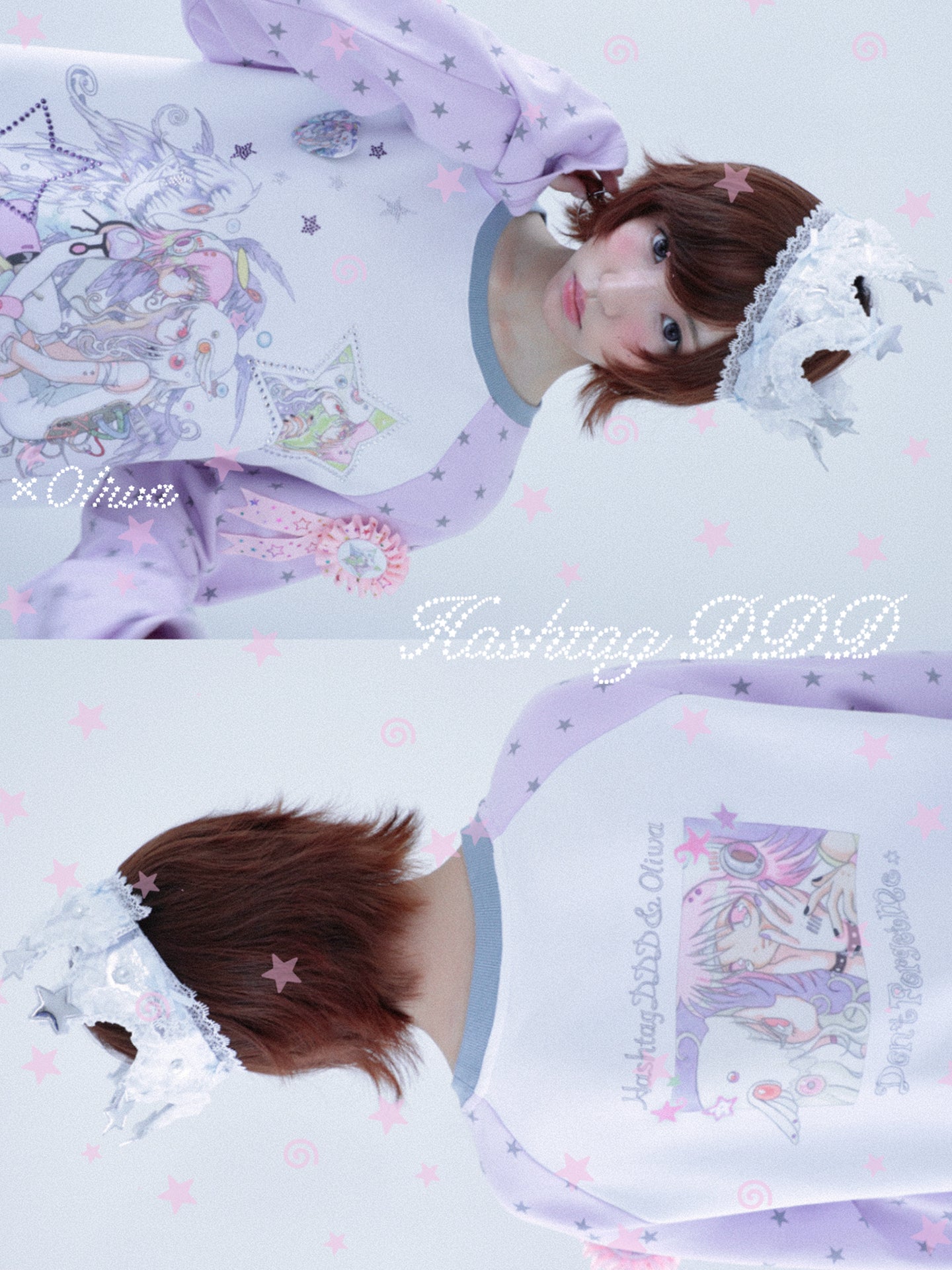 oliwabiu co-branded rhinestone star shoulder long sleeved hoodie