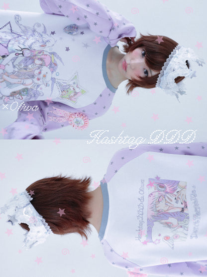 oliwabiu co-branded rhinestone star shoulder long sleeved hoodie