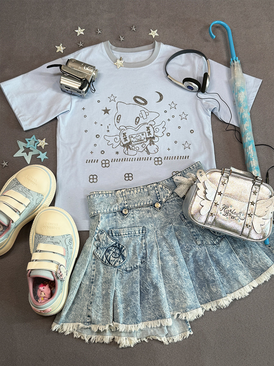 sunonebird co-branded Angel Cat Short Sleeve  Glitter  T-Shirt