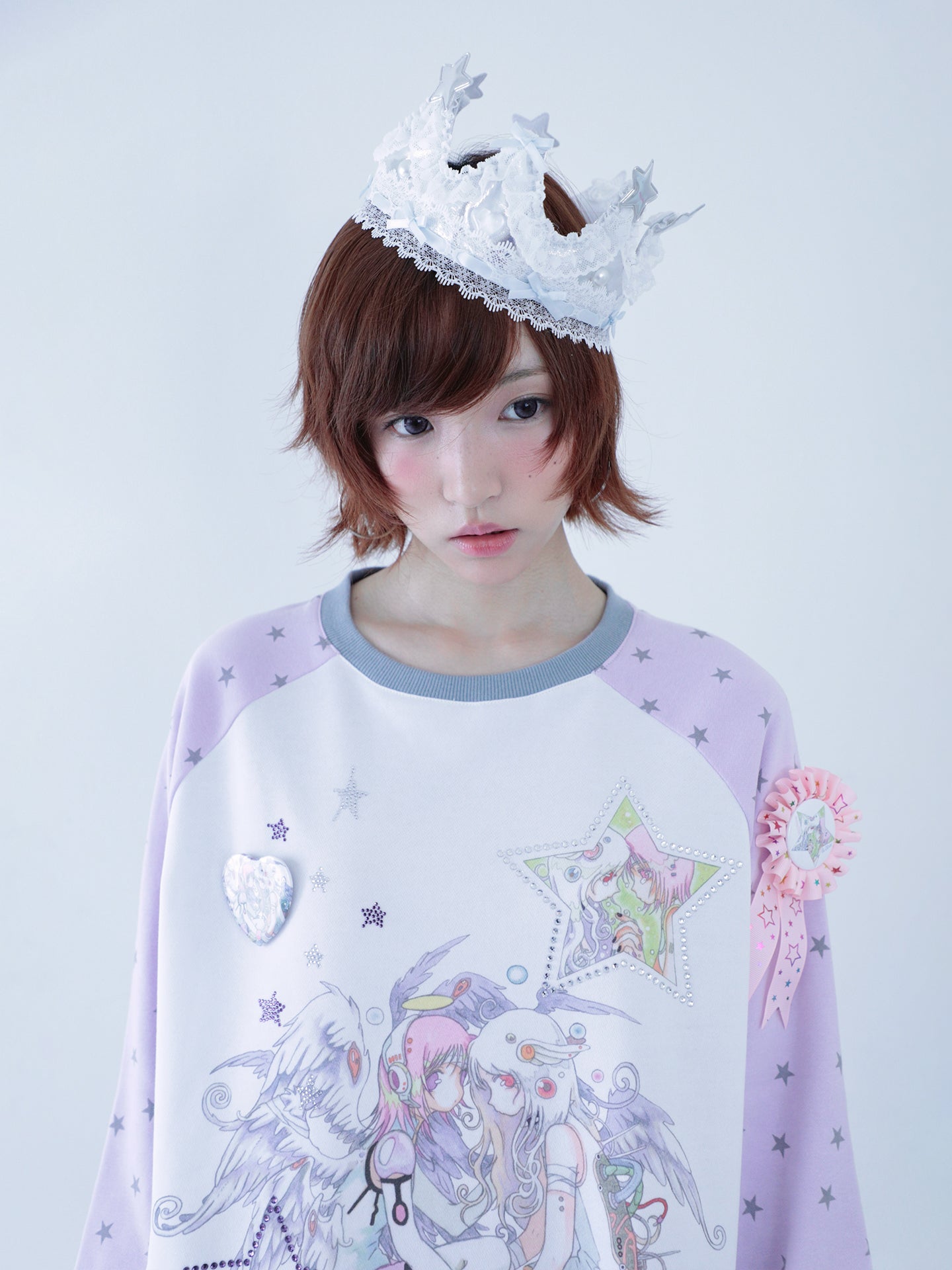 oliwabiu co-branded rhinestone star shoulder long sleeved hoodie