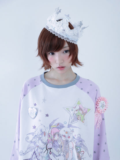 oliwabiu co-branded rhinestone star shoulder long sleeved hoodie