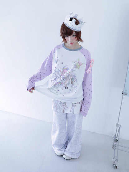 oliwabiu co-branded rhinestone star shoulder long sleeved hoodie