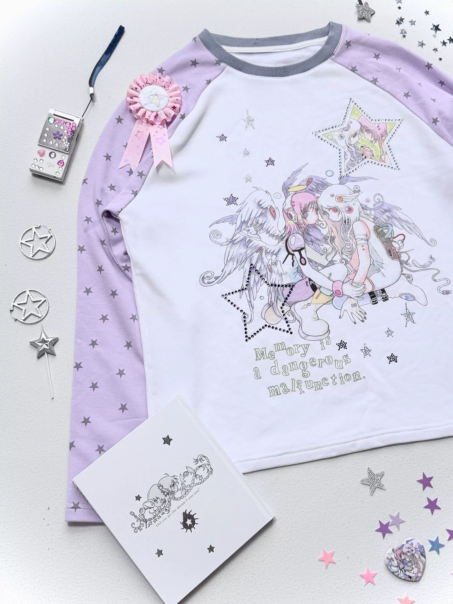 oliwabiu co-branded rhinestone star shoulder long sleeved hoodie