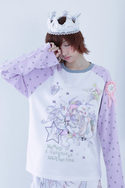 oliwabiu co-branded rhinestone star shoulder long sleeved hoodie